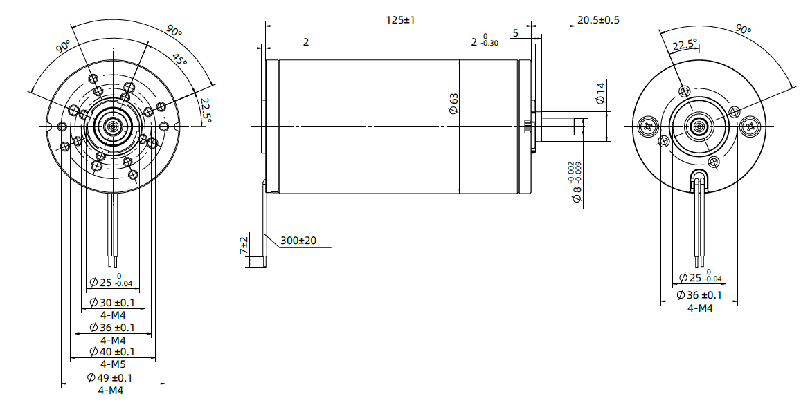 Brush DC Motor Size 50mm Dimensional Drawing